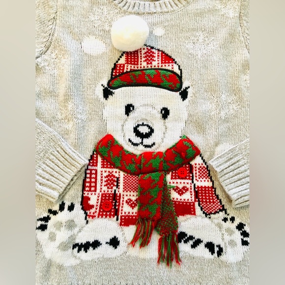 Karen Scott gray holiday bear sweater size PP / 2P - Picture 3 of 8